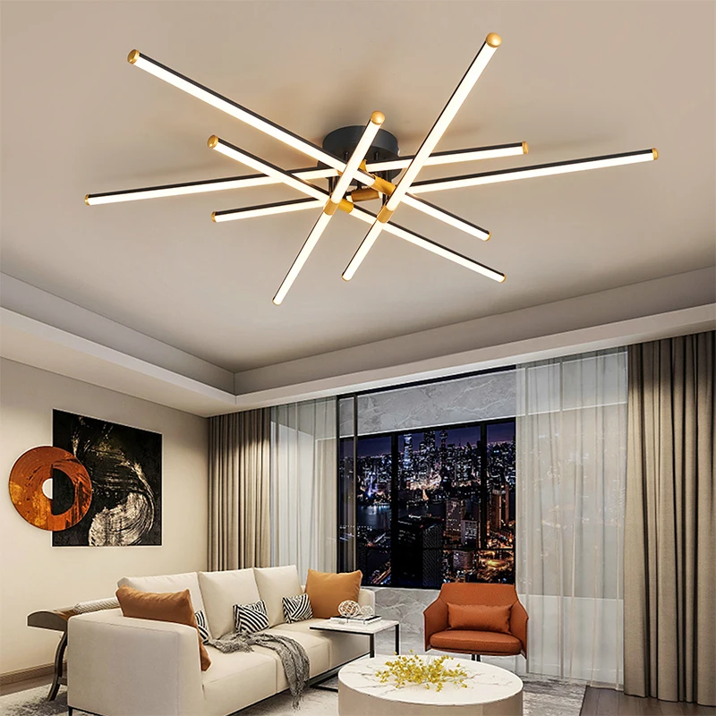 

New Living Room Chandeliers Creative Line Bedroom Lamp Minimalist Led Study Modern Simple Atmosphere Master Bedroom Ceiling Lamp