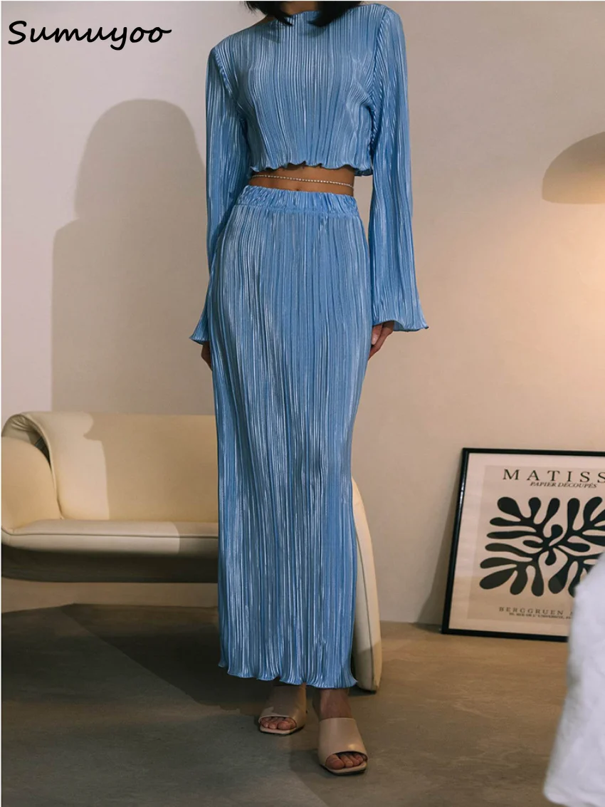 Sumuyoo Pleated Long Skirt Sets Women Flare Sleeves Crop Shirts + Elastic Waist Skirt Suit Sets Spring Summer Matching Sets
Sumuyoo Pleated Long Skirt Sets Women Flare Sleeves Crop Shirts + Elastic Waist Skirt Suit Sets Spring Summer Matching Sets