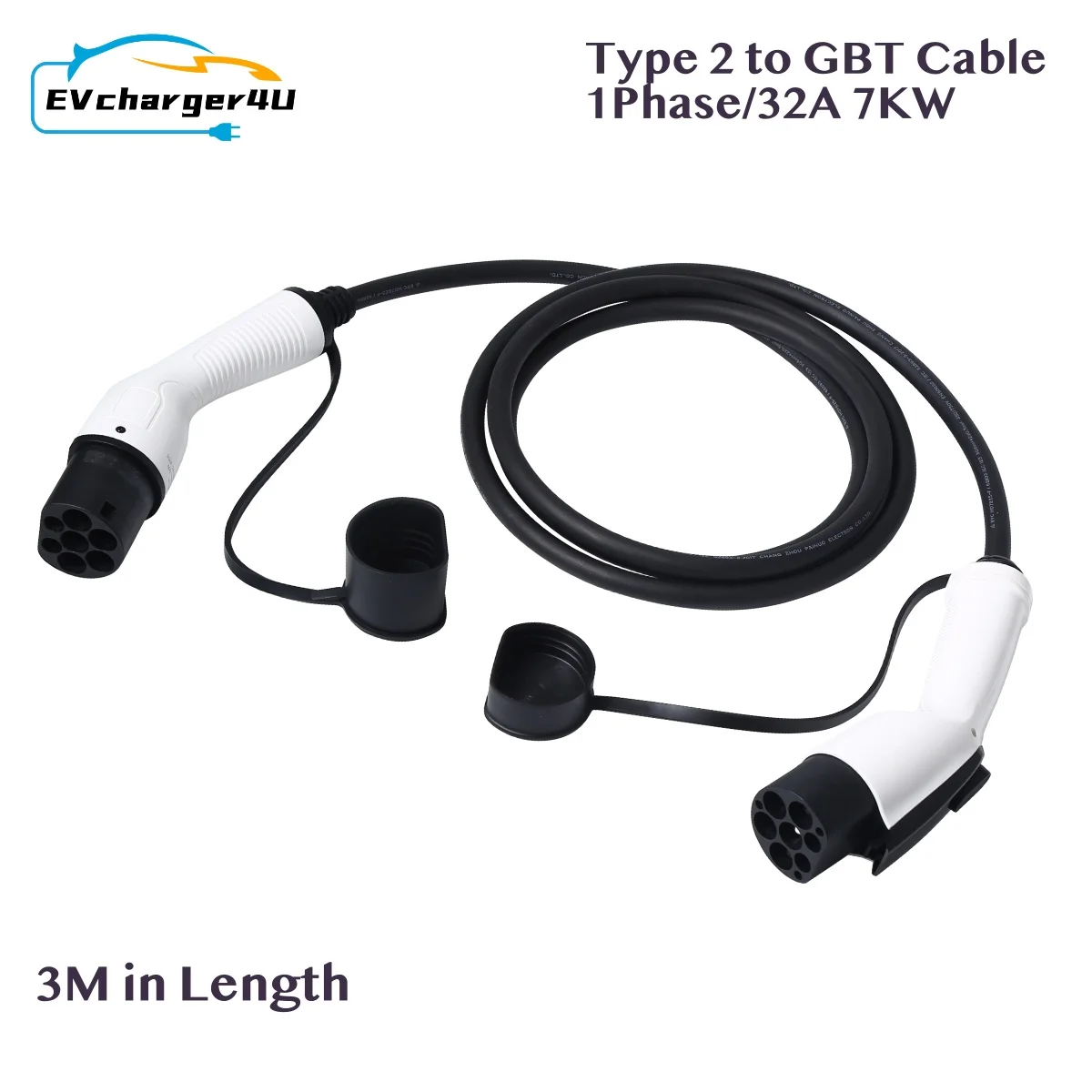 

EVcharger4U Type2 to GBT EV Charging Cable 1Phase 32A 7KW 3M Electric Vehicle Type 2 Cord GB/T for Charger Station