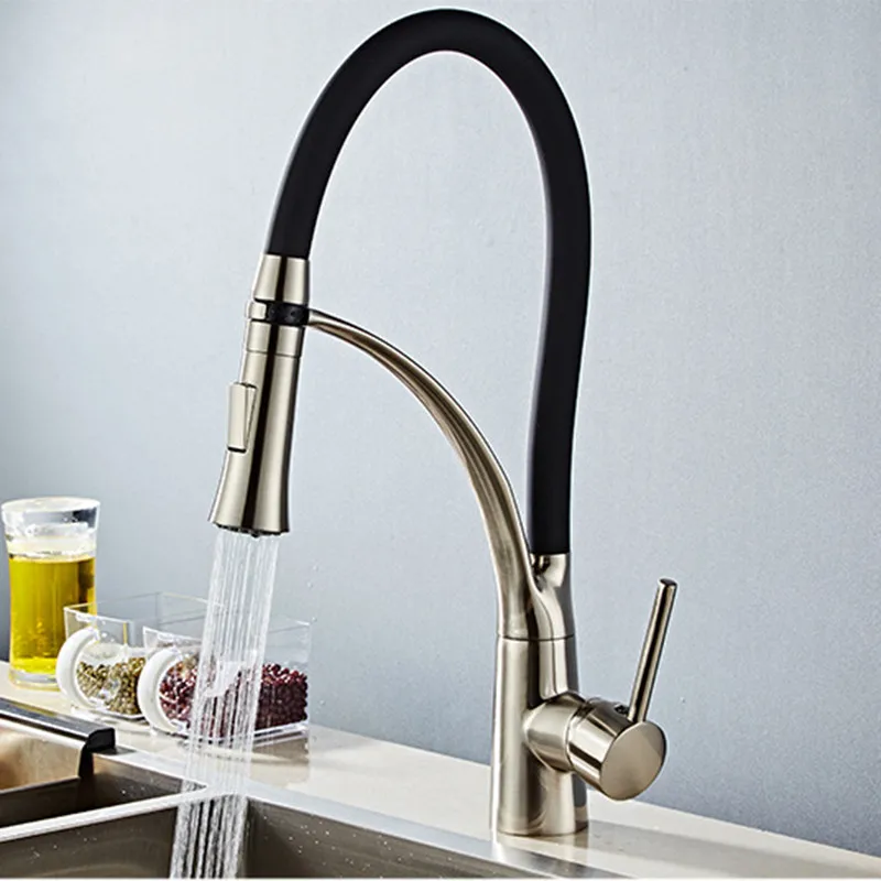 

Kitchen Mixer Faucets Sink Water Taps Hot & Cold Brass & Silica Gel Deck Mounted Single Handle Rotating Gold/Black/Nickel/Chrome