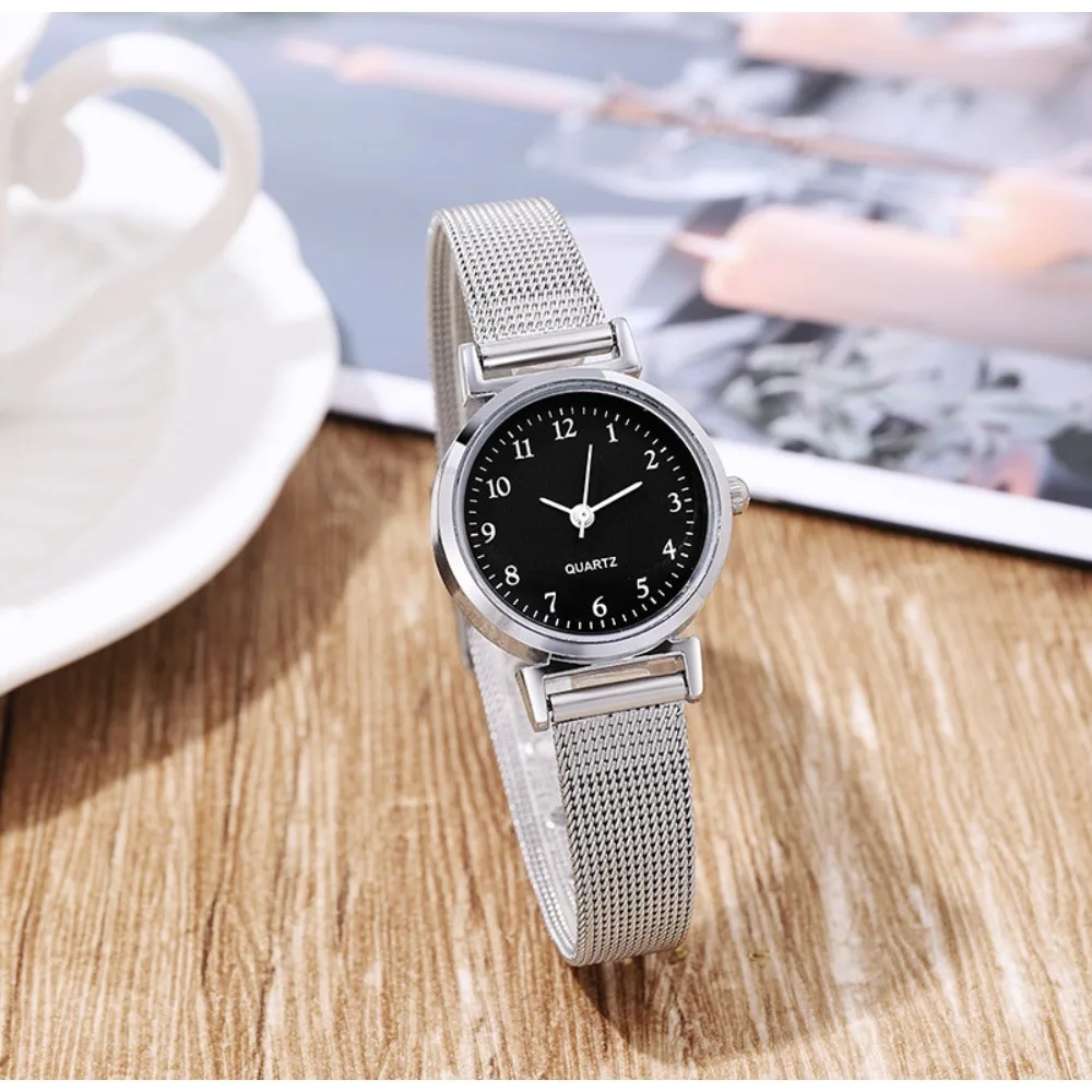 

Minimalist Style Korean Women Student Watch Digital Compact Small Dial Stainless Steel Mesh Strap Quartz Sliver Wristwatch New