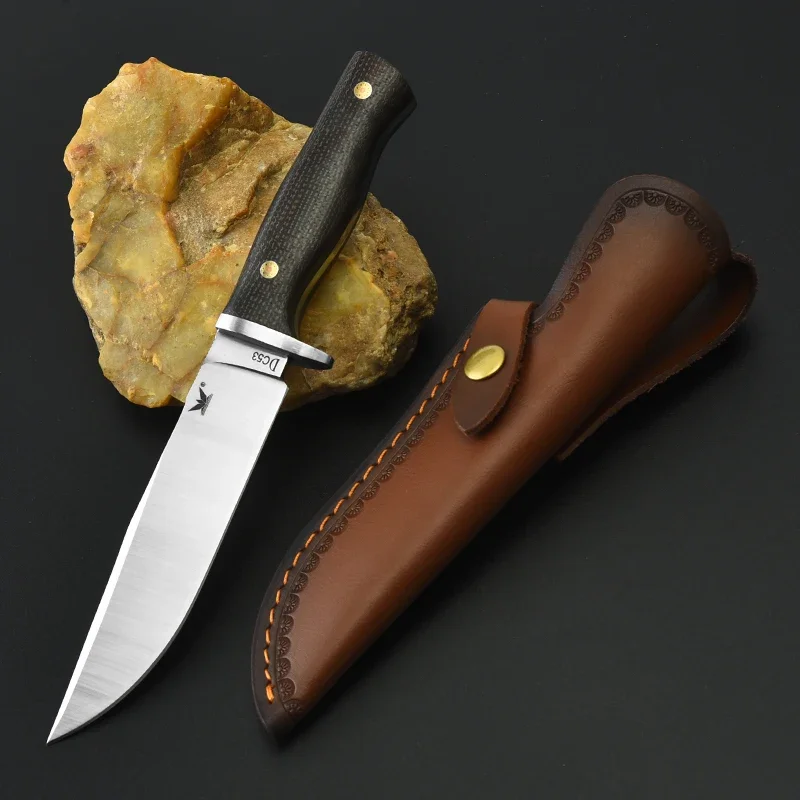 

DC53 Steel Drop Point Fixed Blade Flax Handles Camping Tool Survival Self Defense Hunting EDC Military Outdoor Tactical Knife