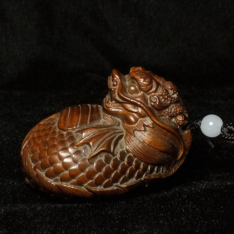 

Length 6.5 CM Old Chinese boxwood Hand carved lovely young dragon Dragon Figure statue desk Decoration Netsuke Gift Collection
