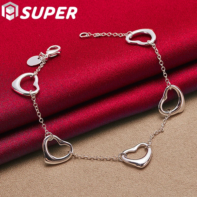 925 Sterling Silver Five Heart Chain Bracelet For Woman Charm Wedding Engagement Fashion Party Jewelry
925 Sterling Silver Five Heart Chain Bracelet For Woman Charm Wedding Engagement Fashion Party Jewelry