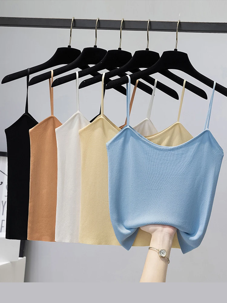 

2024 Fashion Women Summer Basic Tops Sexy Strappy Sleeveless Racerback Crop Top Female Casual Solid Color Ribbed Knit Short Vest