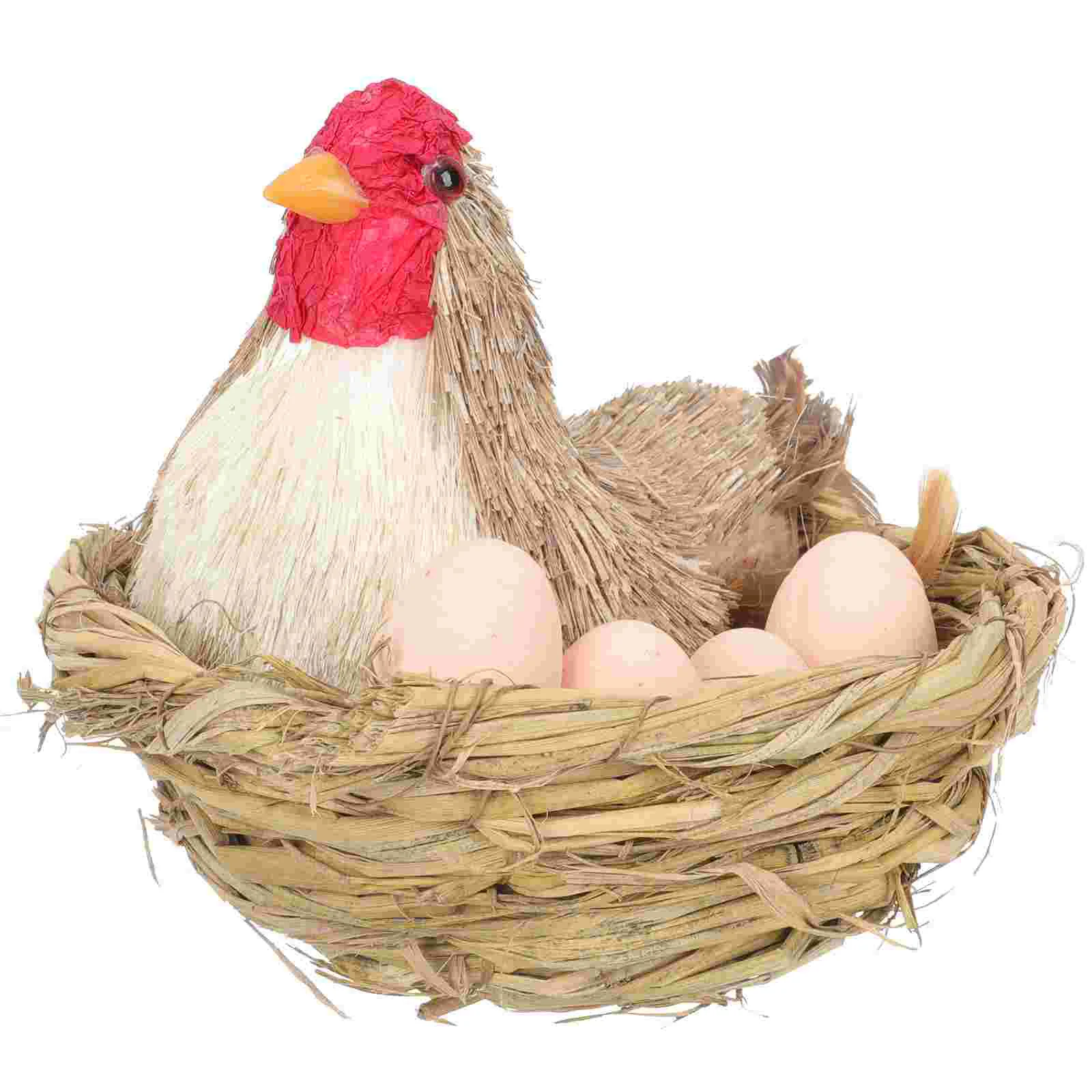 

Easter Hen Push Grass Small Eggs Handicraft Decoration Pastoral Style Chicken Hatching Egg Weaving Hen Plus Eggs Plus Grass Nest