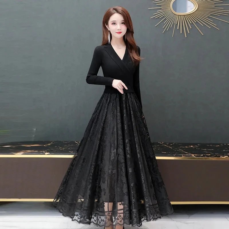 Lace Stitching Dress Women's 2024 Spring Autumn New Fashion Elegant Waist Oversize 5XL Long Sleeve Knitted Base Long Dresses
Lace Stitching Dress Women's 2024 Spring Autumn New Fashion Elegant Waist Oversize 5XL Long Sleeve Knitted Base Long Dresses