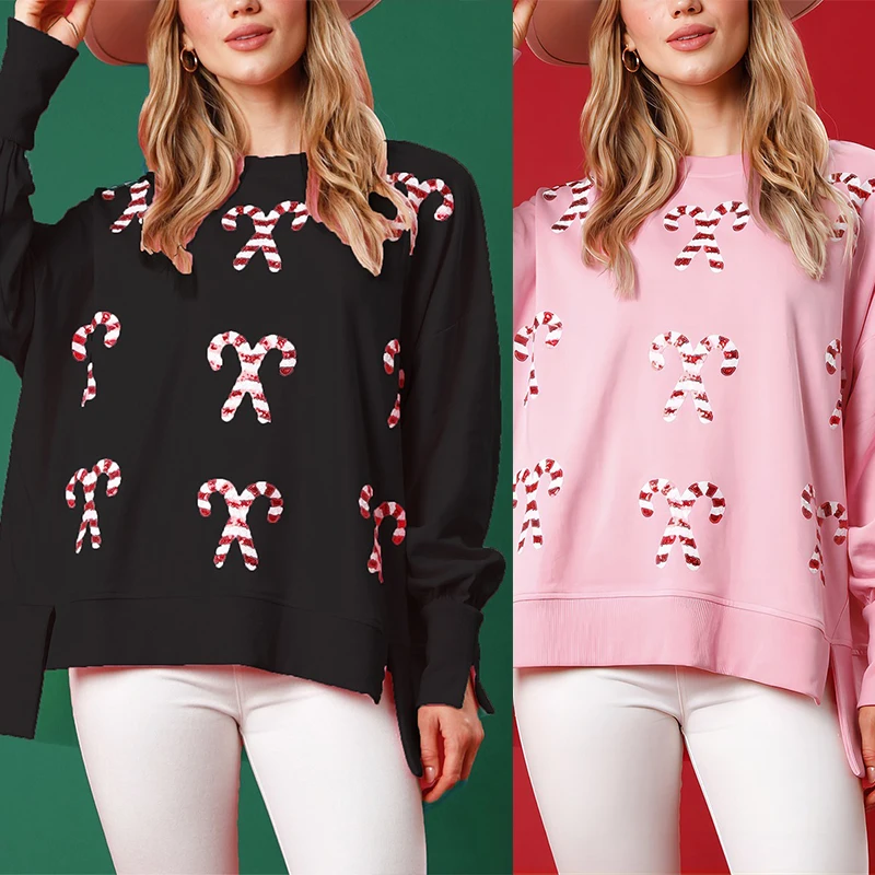 Candy Canes Long Sleeve Loose Fit Round Neck Pullover Shirt Casual Sweatshirt For Holiday
Candy Canes Long Sleeve Loose Fit Round Neck Pullover Shirt Casual Sweatshirt For Holiday