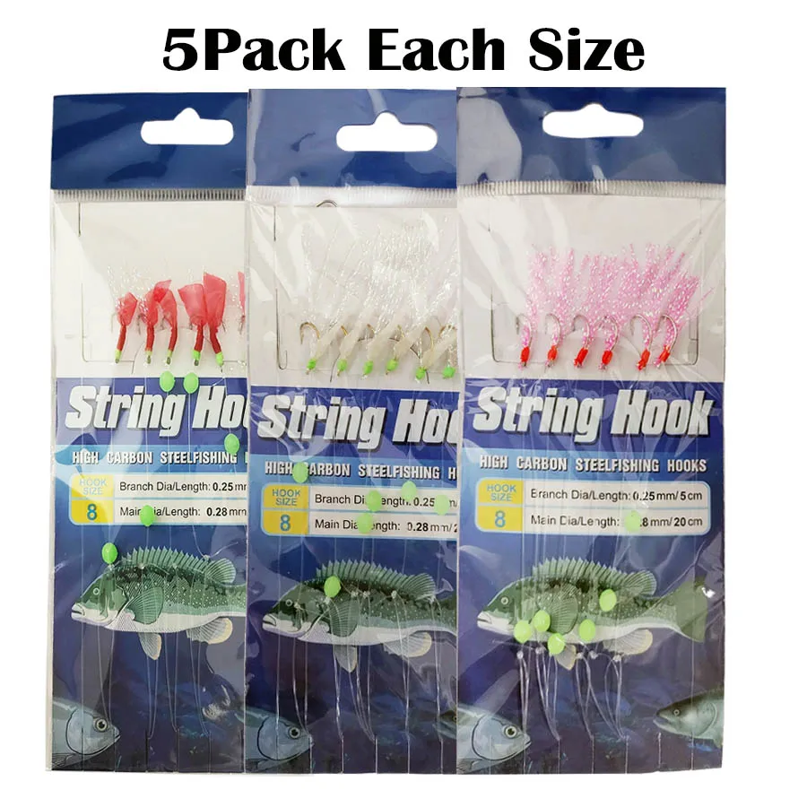 

15Pack Fishing Sabiki Bait Rigs 8# Fishing Wobbler Luminous Bean Fishing Hooks Ocean Fly Saltwater Glow-in-Dark Rigs