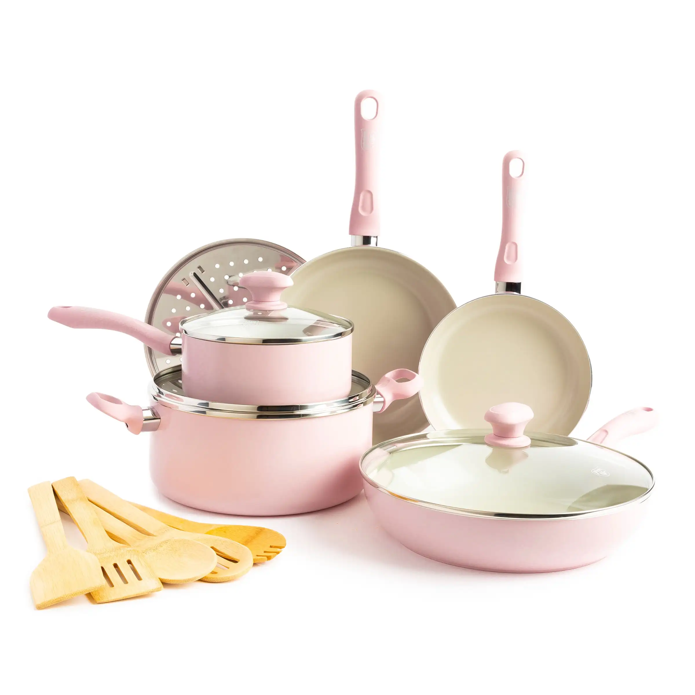 GreenLife Diamond Healthy Ceramic Nonstick, Cookware Pots and Pans Set, 14 piece, Pink
GreenLife Diamond Healthy Ceramic Nonstick, Cookware Pots and Pans Set, 14 piece, Pink