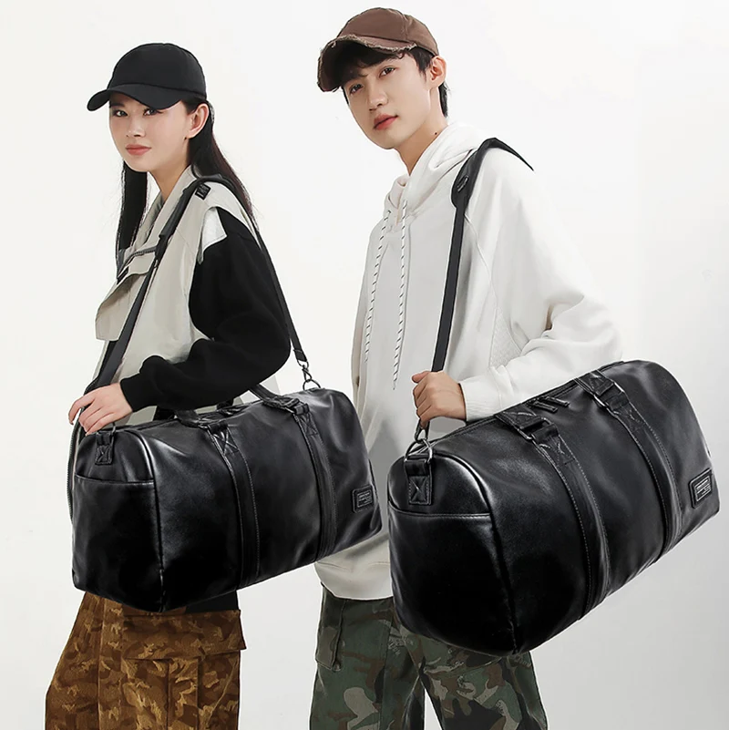 

Large Capacity Travel Bag PU Travel Handbag Men Carry On Luggage Duffle Bags Soft Casual Black Big Weekend Bags Travelling Tote