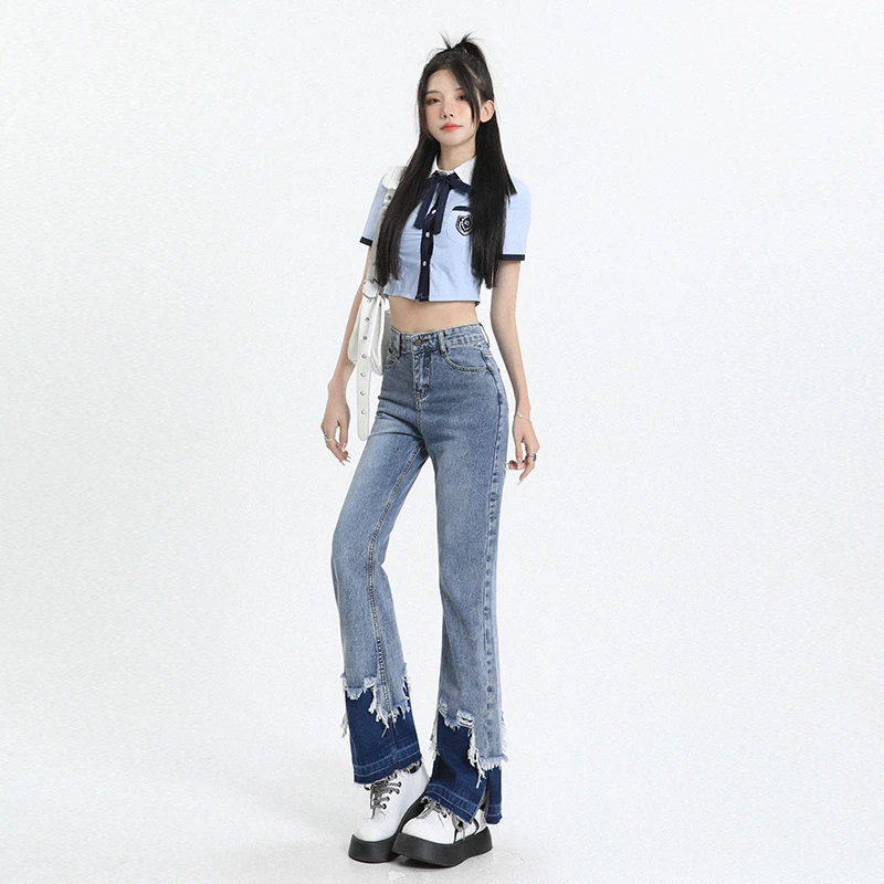 Spring and Autumn New High Waist Narrow Ripped Straight Jeans Women's Retro Blue Contrast Smoke Tube Jeans for Small Men
Spring and Autumn New High Waist Narrow Ripped Straight Jeans Women's Retro Blue Contrast Smoke Tube Jeans for Small Men