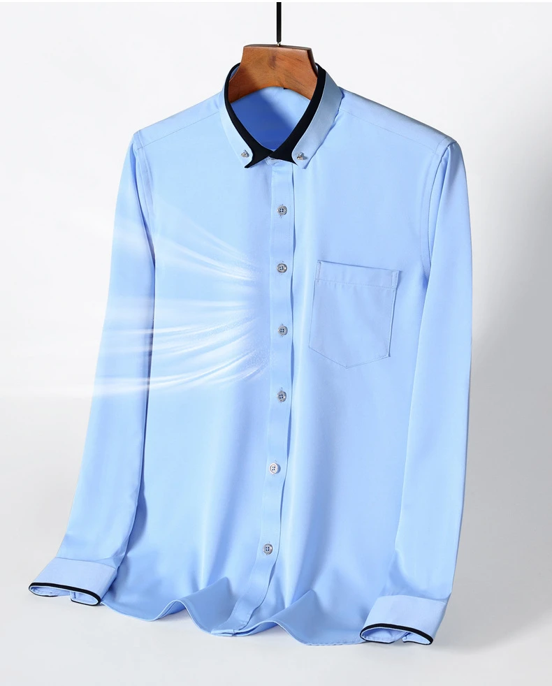 For Men's Business Dress Shirts Male Formal Button-Down Social Collar Camisa Social Elastic Anti-wrinkle Casual Men Shirt Pocket 36 Se85af663c4ff4a87bfa773967c994390e