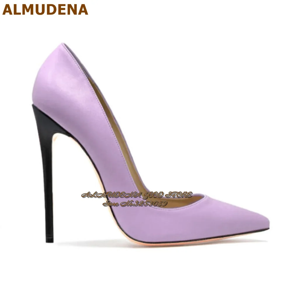 

ALMUDENA Black Stiletto Heels Color Patchwork Dress Pumps 12cm 10cm 8cm Pointed Toe Shallow Slip-on Party Shoes Lilac Purple