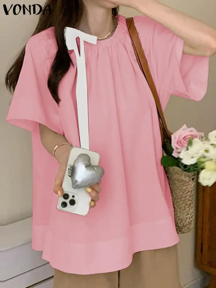 Women Casual Solid Color Blouse 2023 VONDA Fashion Short Sleeve Shirts Female O Neck Tops Bohemian Beach Shirts Femininas Baggy
Women Casual Solid Color Blouse 2023 VONDA Fashion Short Sleeve Shirts Female O Neck Tops Bohemian Beach Shirts Femininas Baggy