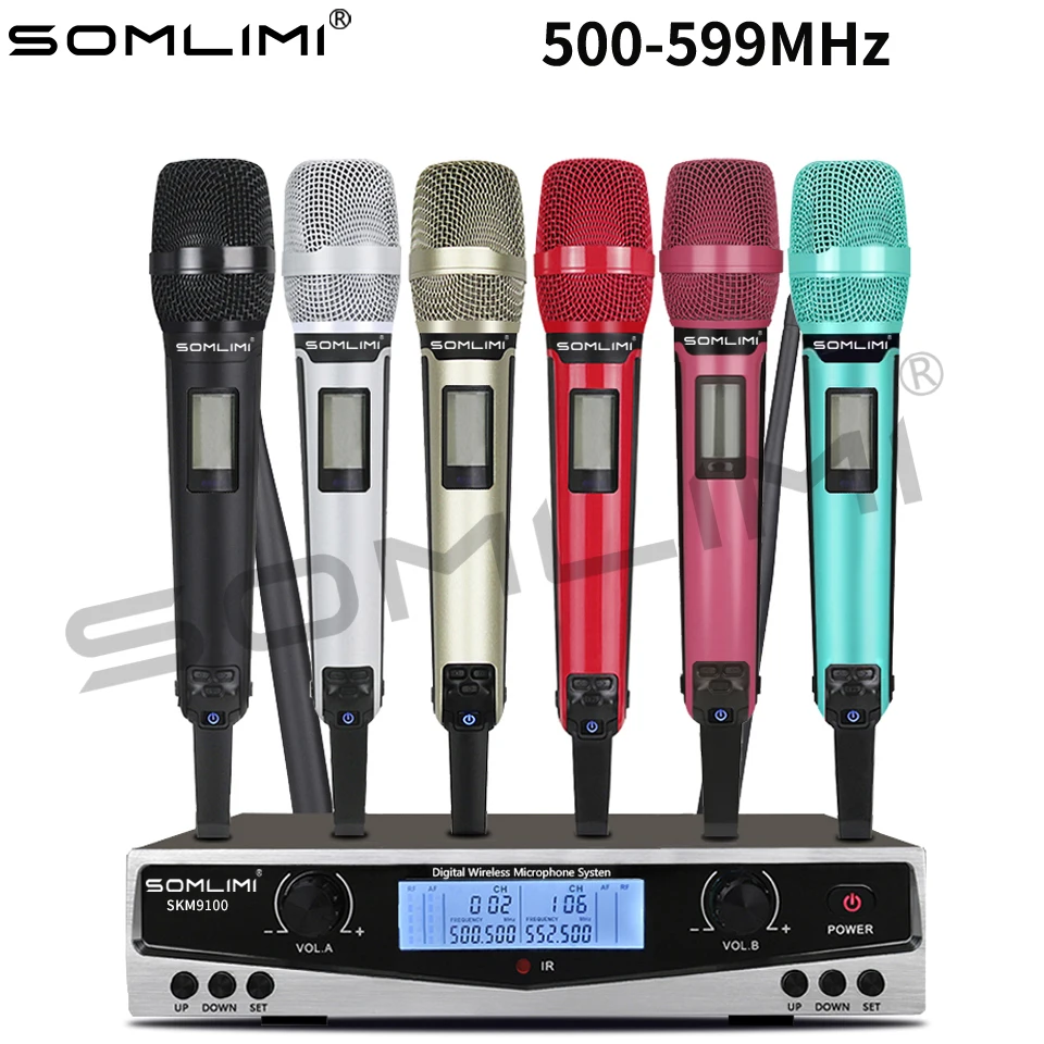 Профессиональный двойной беспроводной микрофон SOMLIMI 500-599 МГц УВЧ SKM9100/SKM9000
Профессиональный двойной беспроводной микрофон SOMLIMI 500-599 МГц УВЧ SKM9100/SKM9000