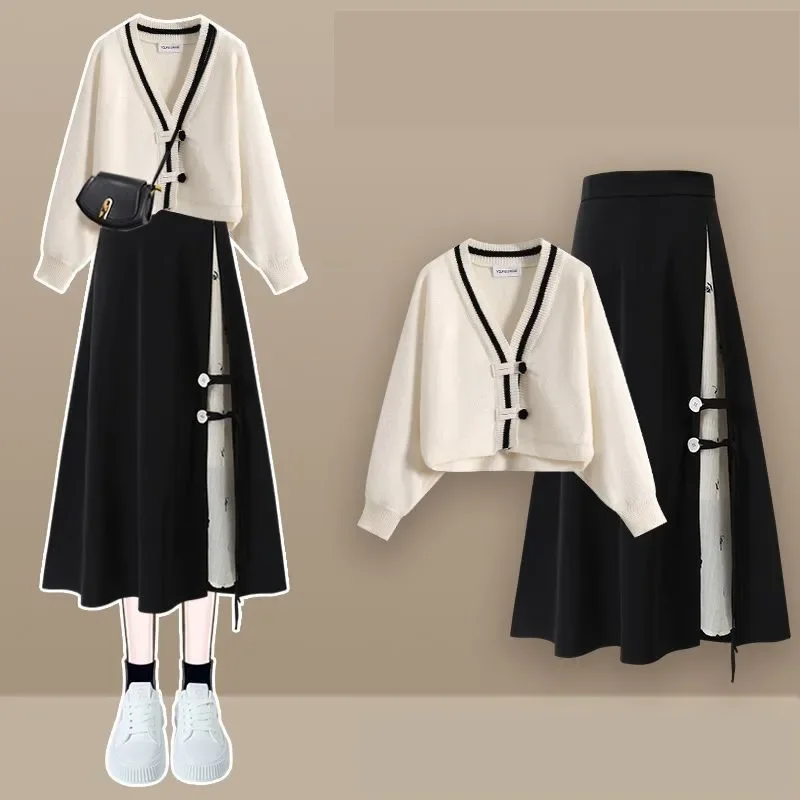 Women's Spring New Fashion Knitted Sweater Half Skirt Two Piece 2024 Korean Elegant Casual Blouse Dress Matching Set Female Suit
Women's Spring New Fashion Knitted Sweater Half Skirt Two Piece 2024 Korean Elegant Casual Blouse Dress Matching Set Female Suit
