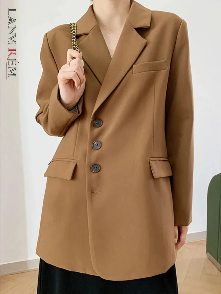 

[LANMREM] Irregular Button Blazers For Women Solid Long Sleeve Office Lady Jackets Female Fashion Tops 2024 Spring New 26D4530