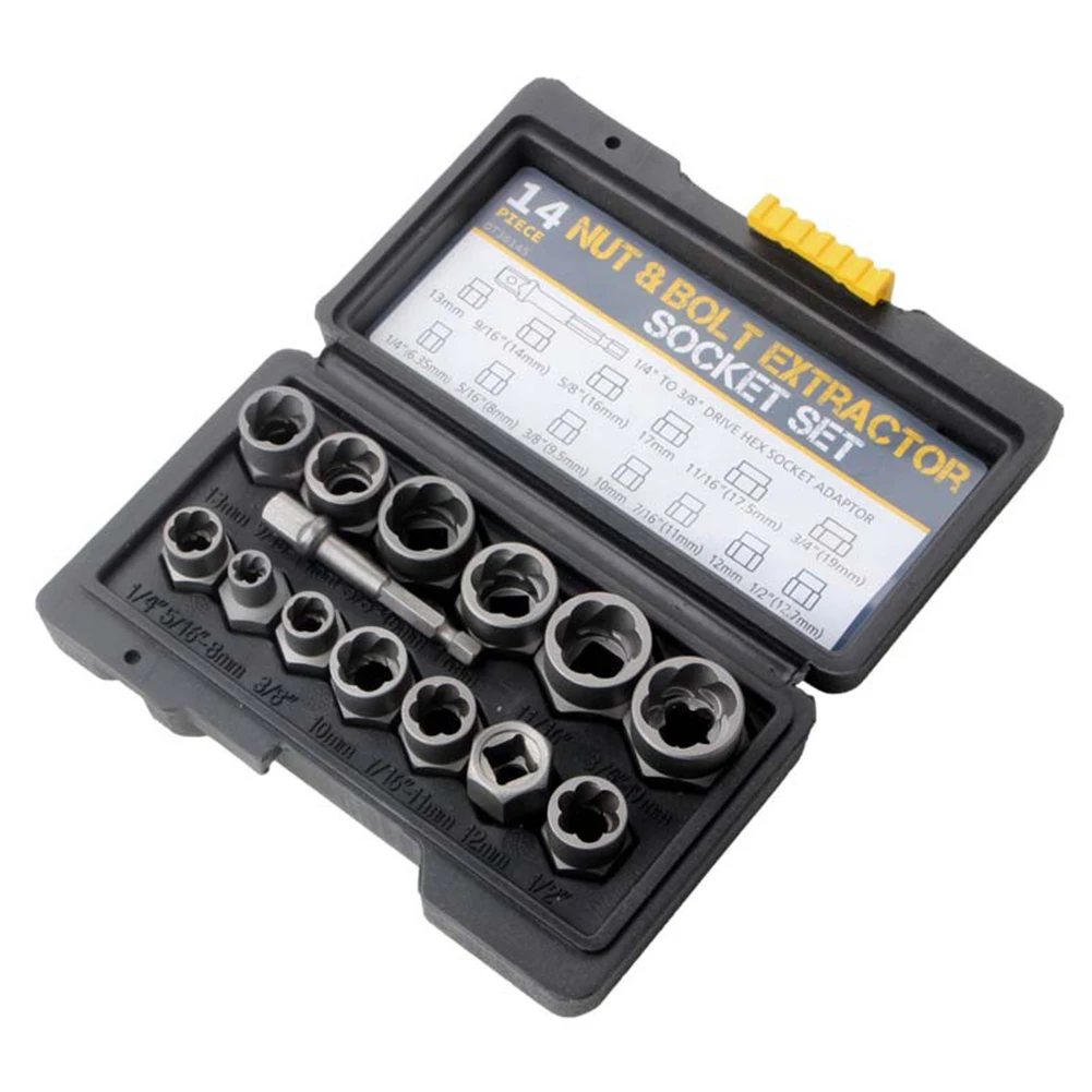 14Pcs Nut and Bolt Extractor Socket Tool Makes Home and Auto Repairs a Breeze by Removing Damaged Bolts and Nuts
14Pcs Nut and Bolt Extractor Socket Tool Makes Home and Auto Repairs a Breeze by Removing Damaged Bolts and Nuts
