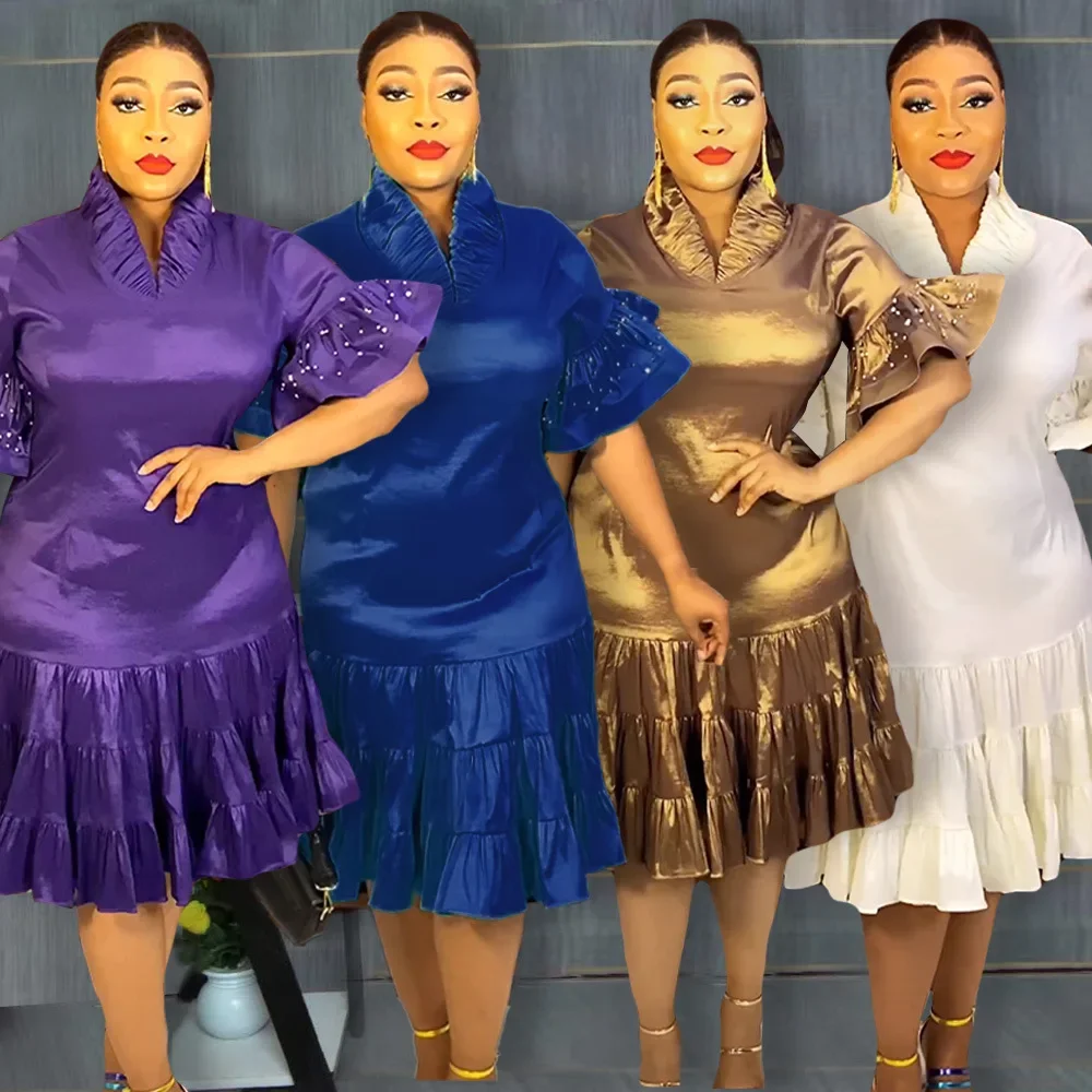 

Элегантные африканские платья для женщин, одежда в африканском стиле с расклешенными рукавами, длинное платье для свадебной вечеринки, Дашики, наряды Анкары, Халат