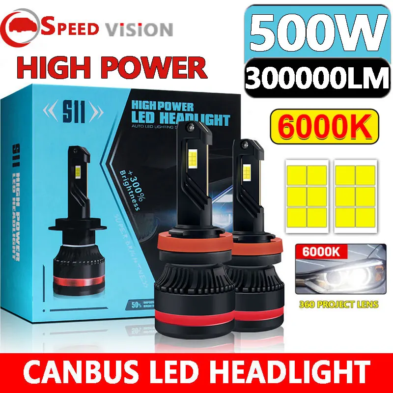 

H1 H7 LED Canbus Car Headlights Bulbs H4 Led 300000LM 500W H11 HB3 9005 HB4 9006 H8 H9 HIR2 9012 LED 6000K CSP Chips Auto Lamp