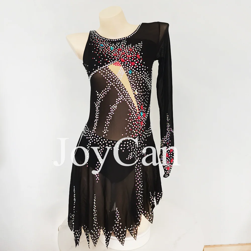 

JoyCan Ice Figure Skating Dress Girls Black Spandex Stretchy Mesh Competition Dance Wear Customized