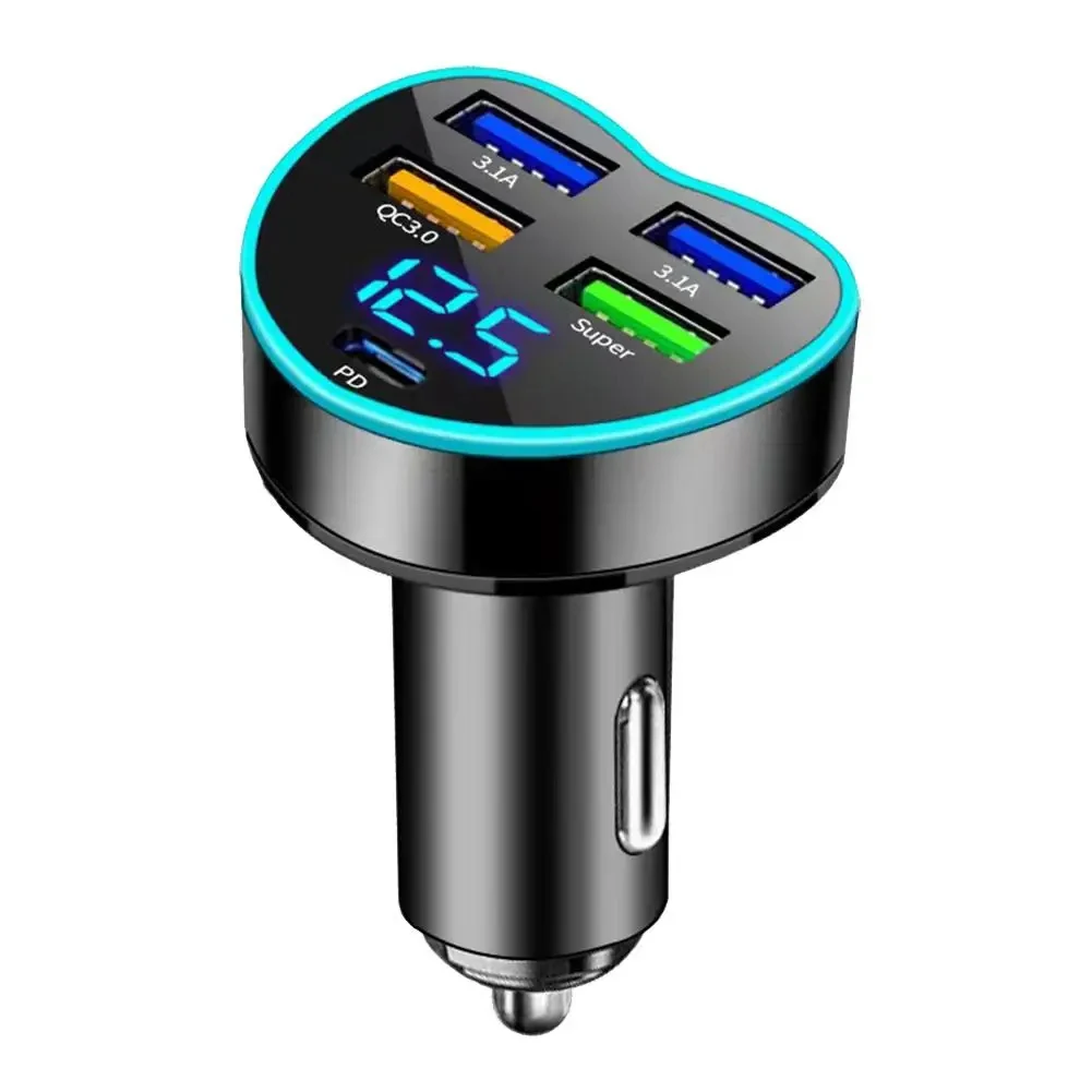 

12V-24V 66W PD Fast Car Charger QC3.0 With USB 5 Ports Adapter For Mobile Phone LED Display Screen Multiple Models