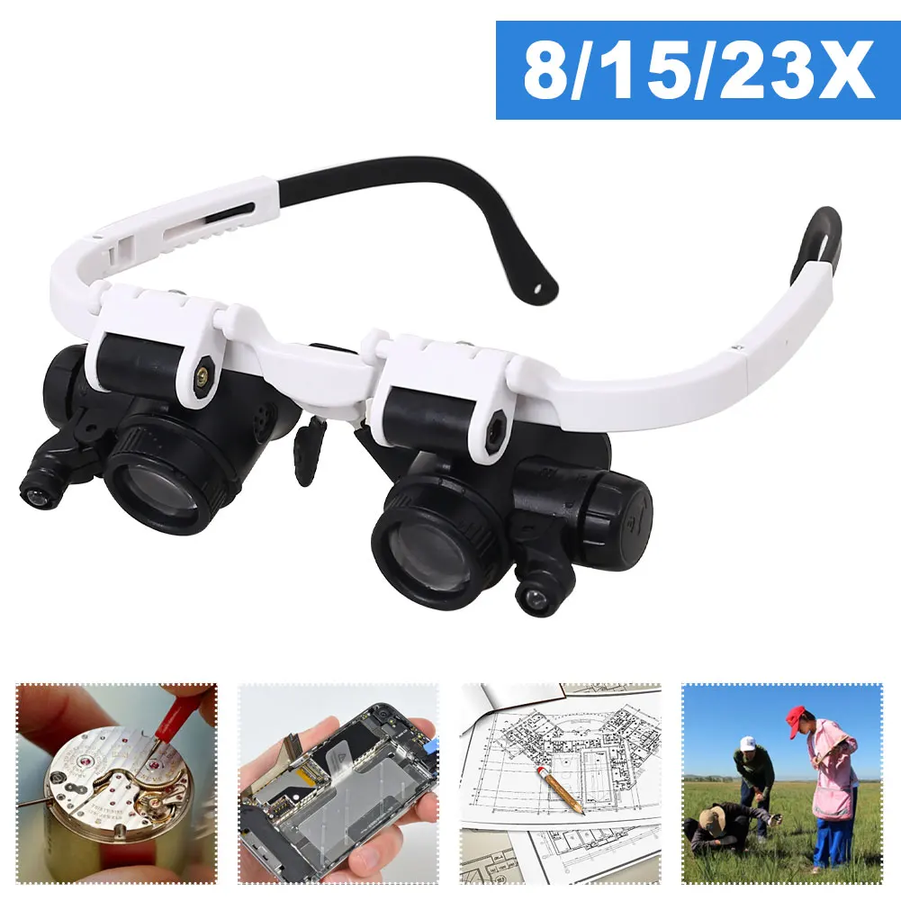 

8X/15X/23X Headband Magnifying Glasses with LED Light Hands-Free Adjustable Magnifier Optical Lens Loupe for Reading Repairing