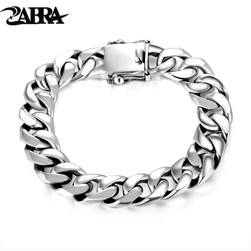 

ZABRA Luxury 925 Sterling Silver Bracelets Man High Polish Curb Link Chain Bracelet for Men Vintage Punk Rock Biker Mens Jewelry