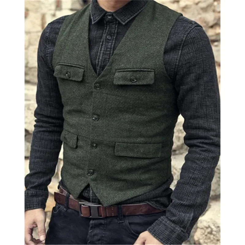 

Men's Suit Vest Brown Burgundy Herringbone Wool Tweed Vintage Steampunk Waistcoat Formal Business Vests for Men Wedding 2023