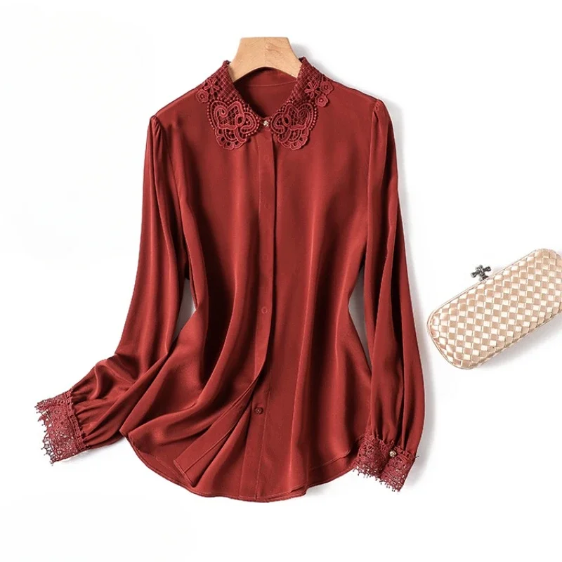 

YCMYUNYAN-Женские атласные винтажные рубашки, шелковые кружевные блузки в стиле пэчворк, длинные рукава, свободные, однотонная одежда, весна, лето, Новинки