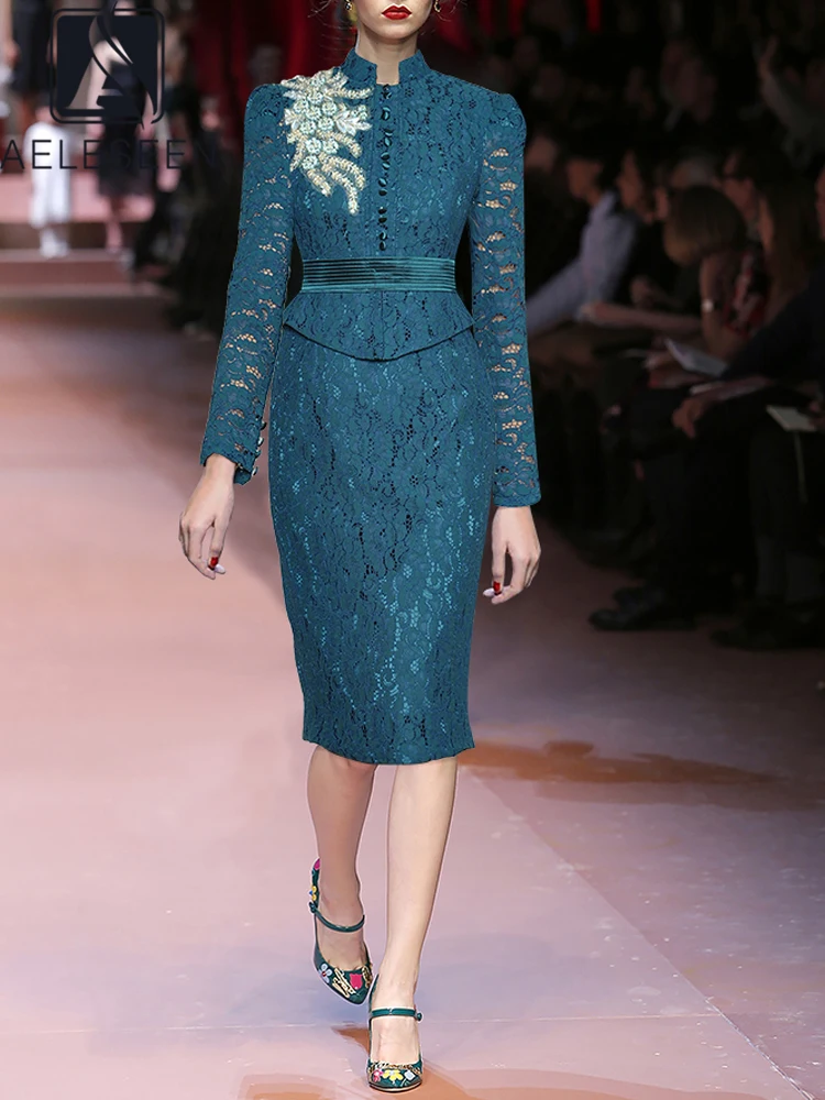 AELESEEN Office Ladies Midi Dress Runway Fashion Stand Collar Long Sleeve Sequined Beading Belt Lace Fake Two Pieces Elegant
AELESEEN Office Ladies Midi Dress Runway Fashion Stand Collar Long Sleeve Sequined Beading Belt Lace Fake Two Pieces Elegant