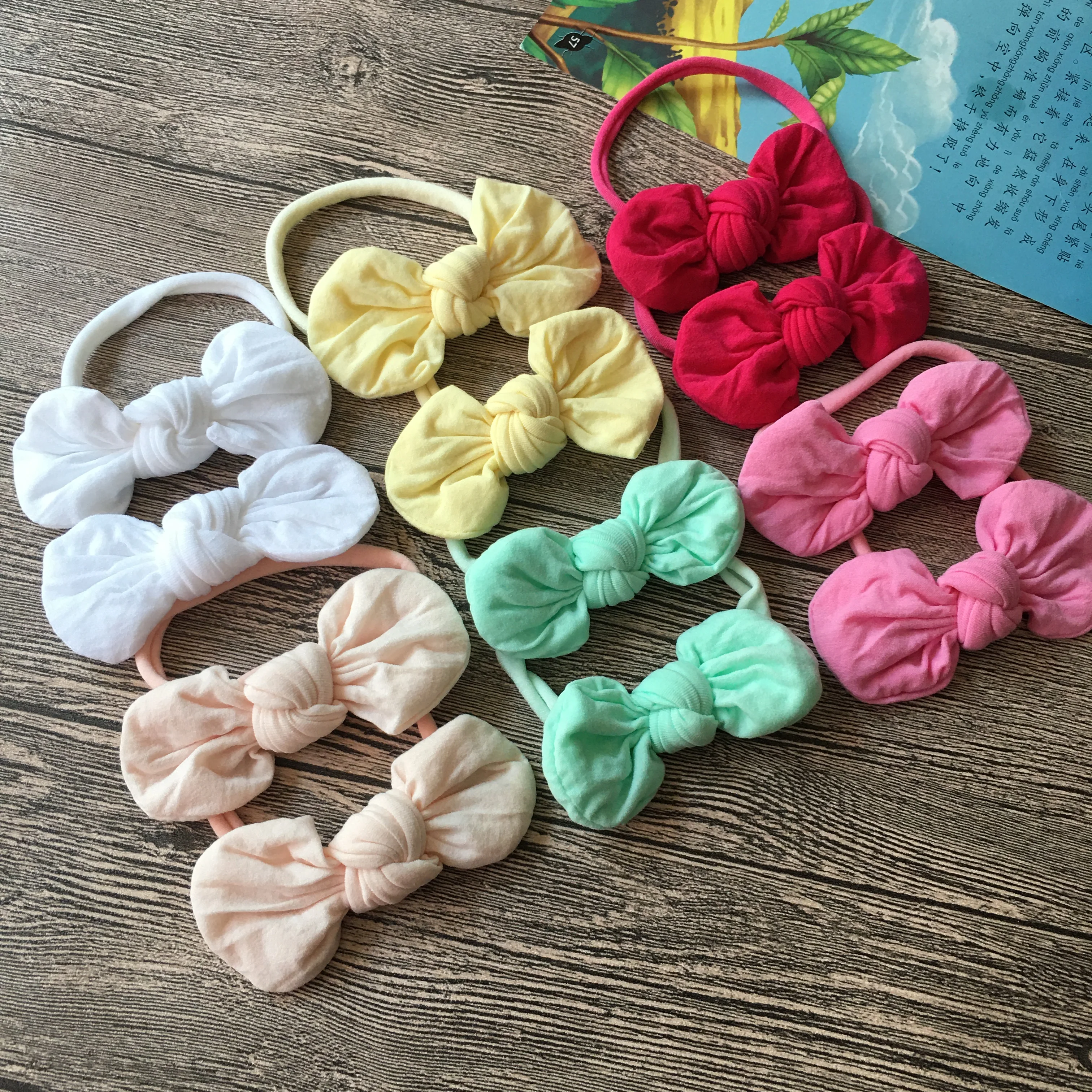 

Wholesale 3.1 Inch 34Pcs/Lot Sweet Cotton Bow Hairband Baby Girls Hair Roap Bowknot Headbands Kids Hair Accessories