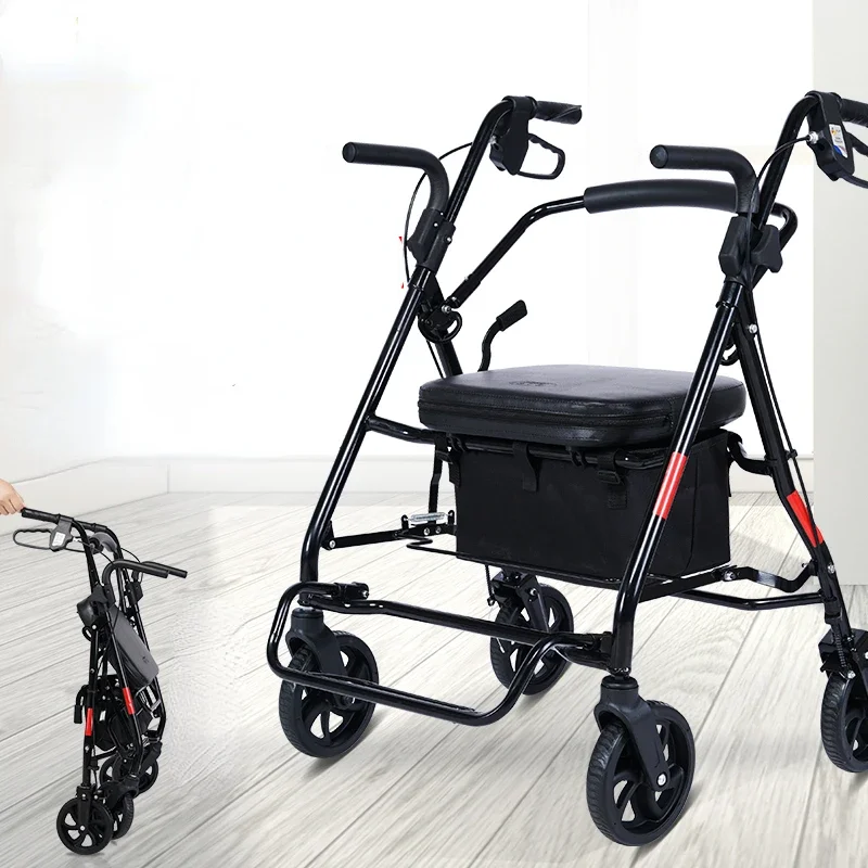 

Elderly Shopping Cart & Trolley Dual-Purpose Brake Equipped Four-Wheel Can Sit & Fold Walking Cane Car