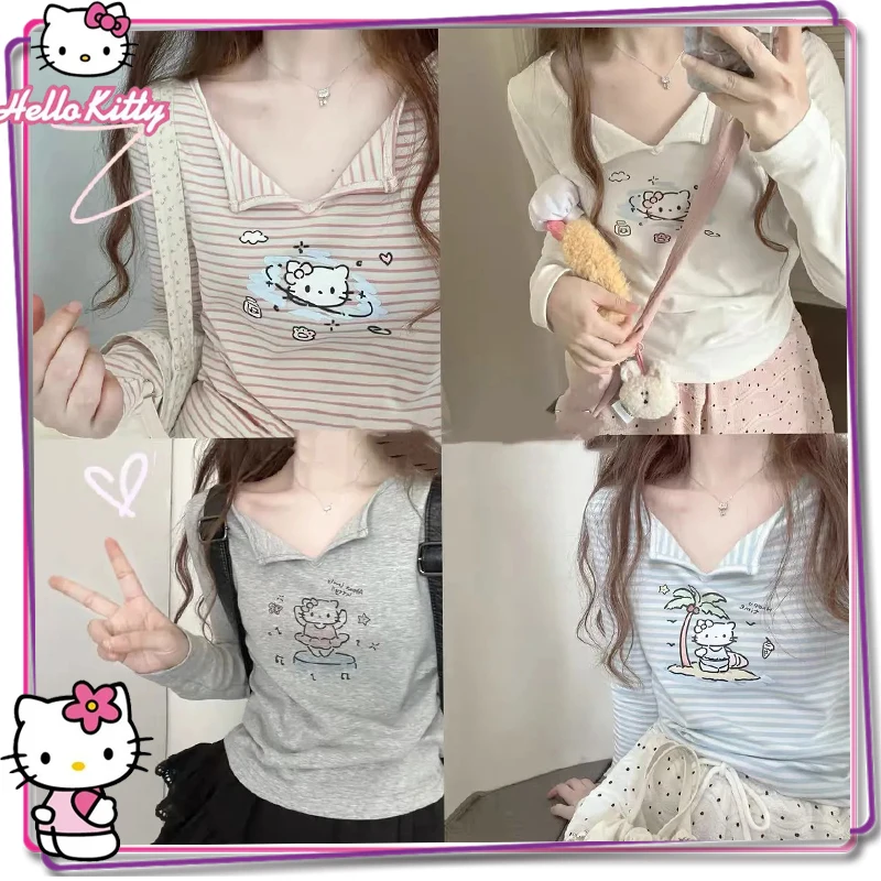 New Sanrio Hello Kitty Long Sleeve Irregular Cartoon Autumn Print Ktcat T-Shirt Women's Slim Fit Sweet V-Neck Outerwear Top Gift
New Sanrio Hello Kitty Long Sleeve Irregular Cartoon Autumn Print Ktcat T-Shirt Women's Slim Fit Sweet V-Neck Outerwear Top Gift