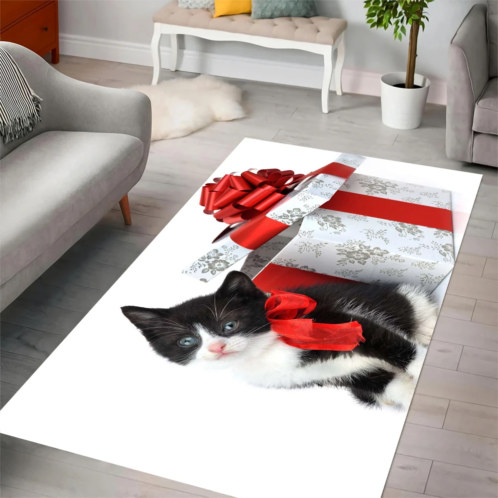 

CLOOCL Christmas Carpet Surprise Cat Pattern 3D Print Flannel Non Slip Flannel Doormat for Bathroom and Living Room Kitchen Mat