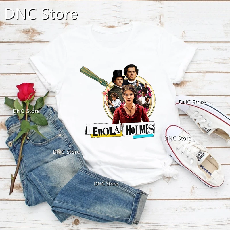 2023 New Arrival Women's t-shirts New Movie Enola Holmes 2 Graphic Print t-shirts femme Women's White Shirt Tops Street Wear
2023 New Arrival Women's t-shirts New Movie Enola Holmes 2 Graphic Print t-shirts femme Women's White Shirt Tops Street Wear
