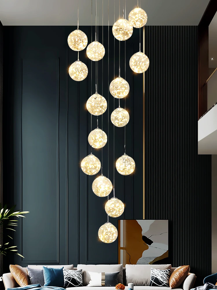 

Ball Shape Golden Shining Staircase Hanging Lamp Hotel Lobby Villa Living Room E14 Crystal Chandelier