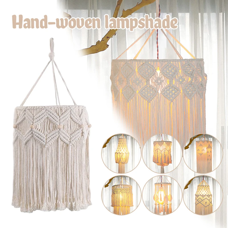 

Modern Home Cotton Cord Lampshade Home Stay Decoration Bohemian Handmade Lampshade Woven Long Tassel Bedroom Pendant Lamp Shade