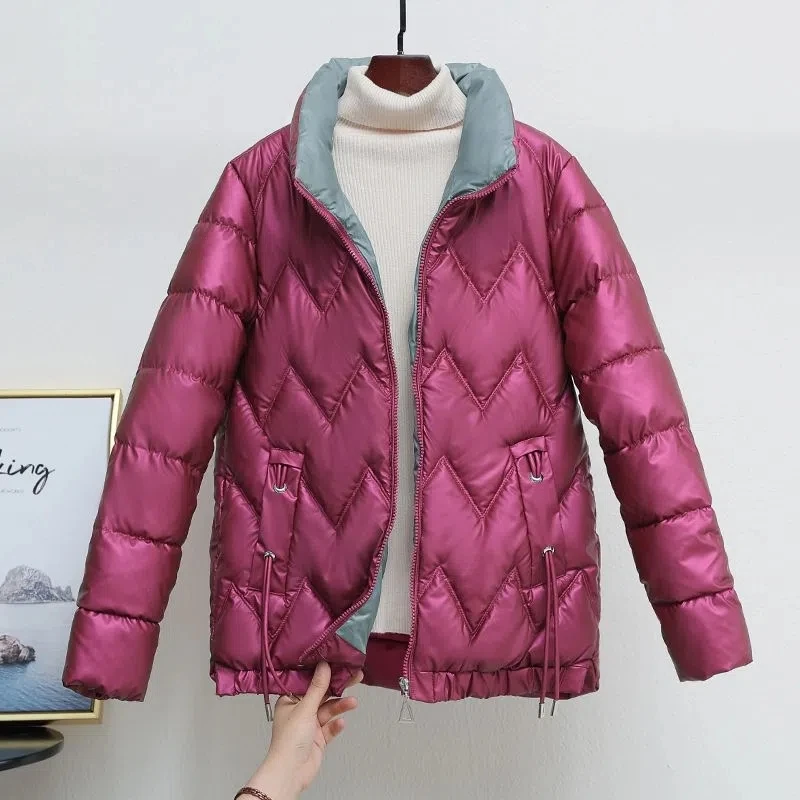 

Women Jacket 2023 New Winter Parkas Female Glossy Down Cotton Jackets Stand Collar Casual Warm Parka Short Coat Female Outwear