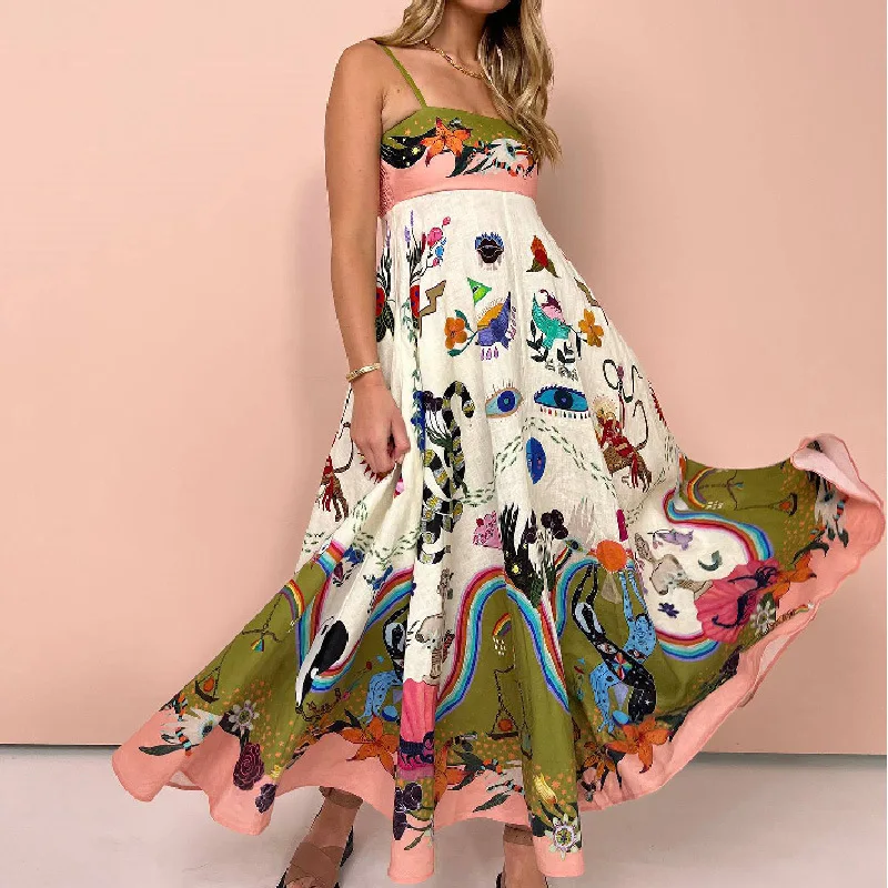 2024 New Summer Streetwear Sexy Sleeveless Slip Dress Printed Colorful Hand Painted High Waist Knee Skirts Women's Midi Dress
2024 New Summer Streetwear Sexy Sleeveless Slip Dress Printed Colorful Hand Painted High Waist Knee Skirts Women's Midi Dress