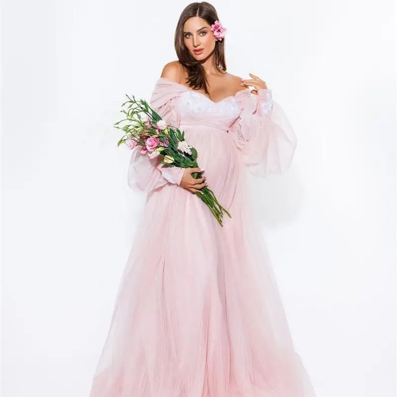 Pink Prom Dresses for Pregnant Women Sweetheart Long Sleeved Maternity Gowns Lace Applique Photo Shooting Robe
Pink Prom Dresses for Pregnant Women Sweetheart Long Sleeved Maternity Gowns Lace Applique Photo Shooting Robe