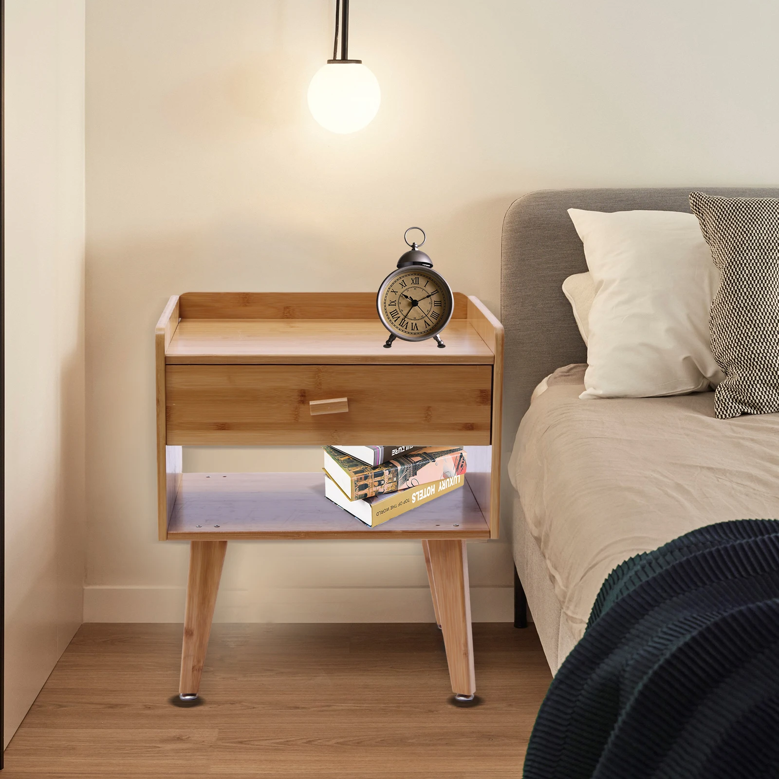 Nightstand Bamboo End Table with Storage Drawer and Open Shelf, Small Bedside Table Spaces Saver Decor
Nightstand Bamboo End Table with Storage Drawer and Open Shelf, Small Bedside Table Spaces Saver Decor
