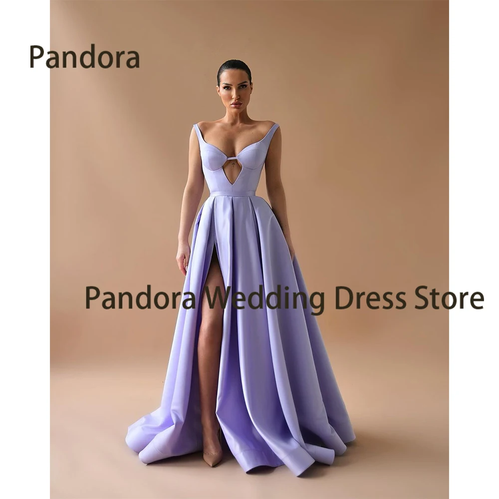 

Pandora Sexy purple formal evening gown with floor-length halter mermaid high slit Saudi women's birthday cocktail party dress