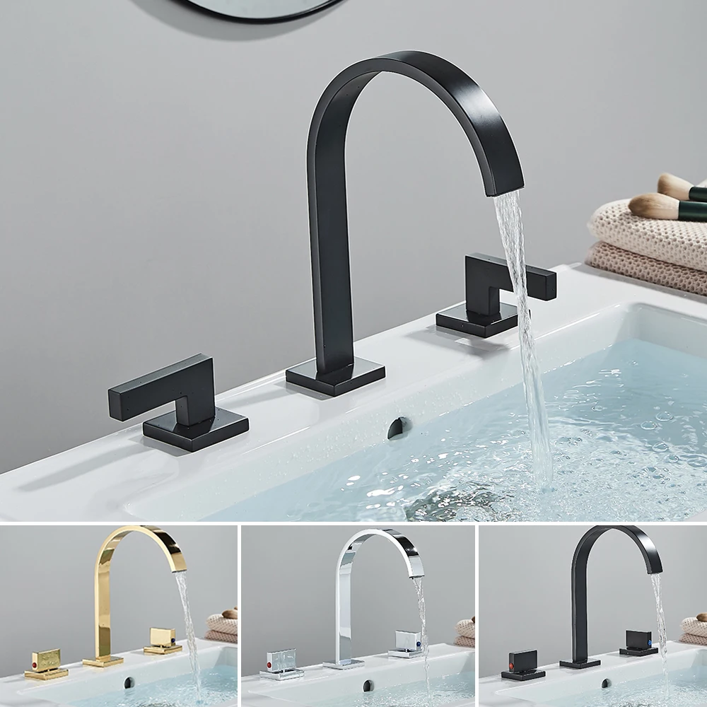 

Vidric Black Bathroom Basin Faucet Hot and Cold Water Mixer Faucets 3 Holes Dual Handle Mixers Tap Deck Mount Wash Tub Chrome Cr