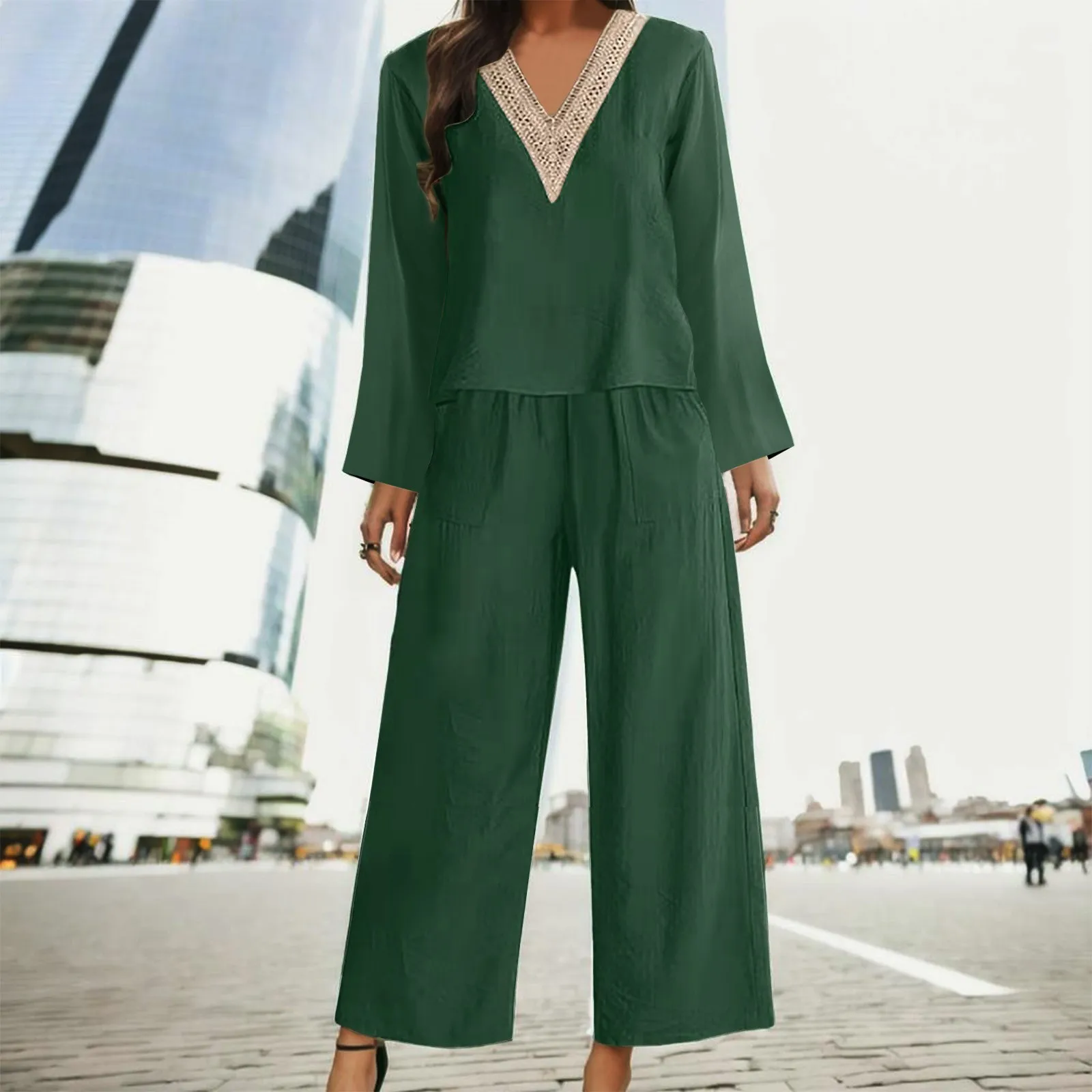 Women'S V-Neck Splicing Lace 2 Piece Sets Elegant Commuter Loose Short Sleeve Suits Female Summer Simple Style Daily Casual Sets
Women'S V-Neck Splicing Lace 2 Piece Sets Elegant Commuter Loose Short Sleeve Suits Female Summer Simple Style Daily Casual Sets