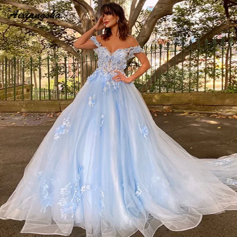 Aixiangsha Baby Blue Evening Dress Off Shoulder Appliques Tulle Princess Prom Gown Sweep Train Vestido De Fiesta De Noche
Aixiangsha Baby Blue Evening Dress Off Shoulder Appliques Tulle Princess Prom Gown Sweep Train Vestido De Fiesta De Noche