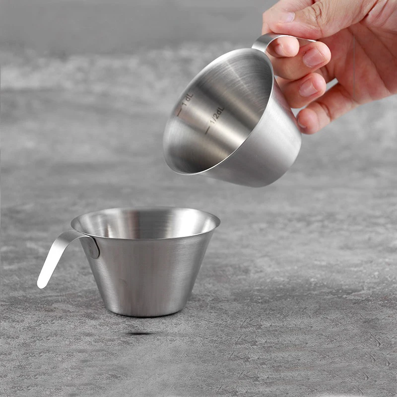 

100ml Measuring Cup With Handle Stainless Steel Rust-Proof Espresso Coffee Milk Measure Cups Bakery Kitchen Tools