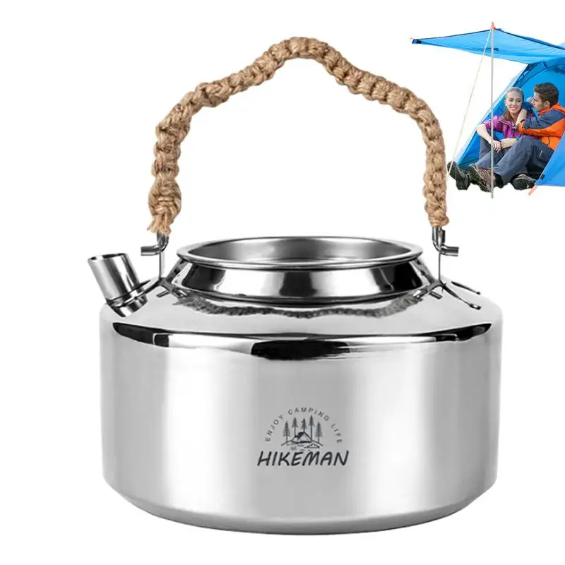 

Outdoor Camping Kettle 1.2L Teapot Camping Cookware Coffee Pot Stainless Lightweight Coffee Pot With Braided Rope Cover Handle