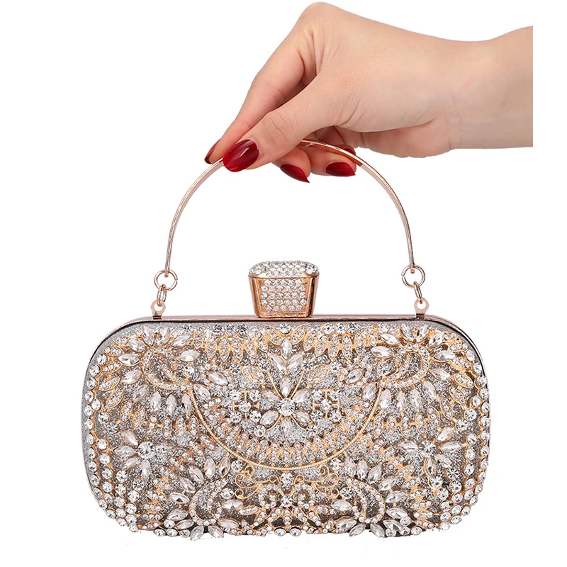 

2023 Diamond Evening Clutch Bag For Women Wedding Gold Clutches Purse Chain Shoulder Bag Small Party Handbag With Metal Handle